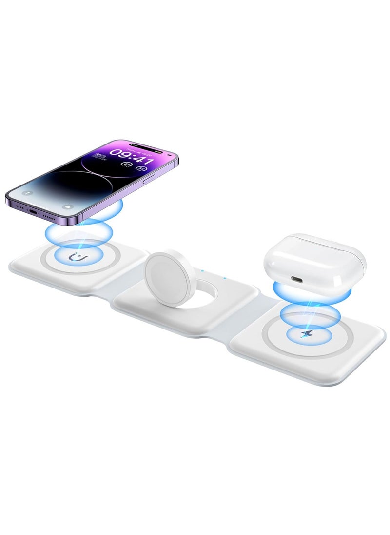 ELTRAZONE Wireless Charger 3-in-1 Magnetic Foldable Charging Station | Fast Wireless Charging for iPhone 13/12/11 Pro Max/X/Xs Max/8/8 Plus, AirPods 3/2/Pro, iWatch Series 7/6/5/SE/4/3/2, Samsung Phones (White), USB-C - Image 1