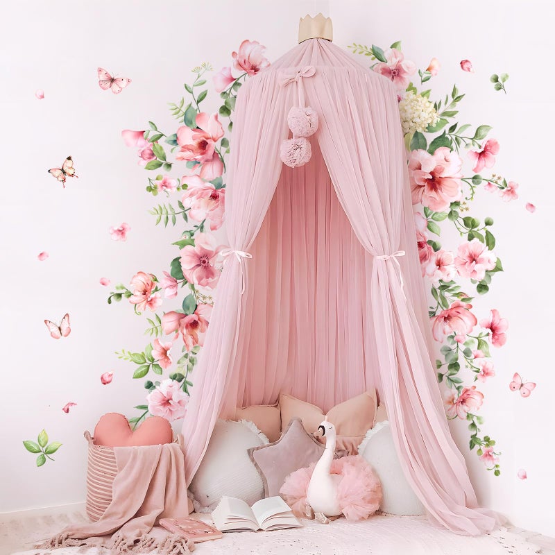 Decvictor Pink Flower Wall Stickers, Spring Garden Floral Wall Decals 10 Sheets DIY Peel and Stick Wall Decal Self Adhesive Wall Art Decor for Bedroom Sofa Backdrop Cabinets Drawers - Image 3