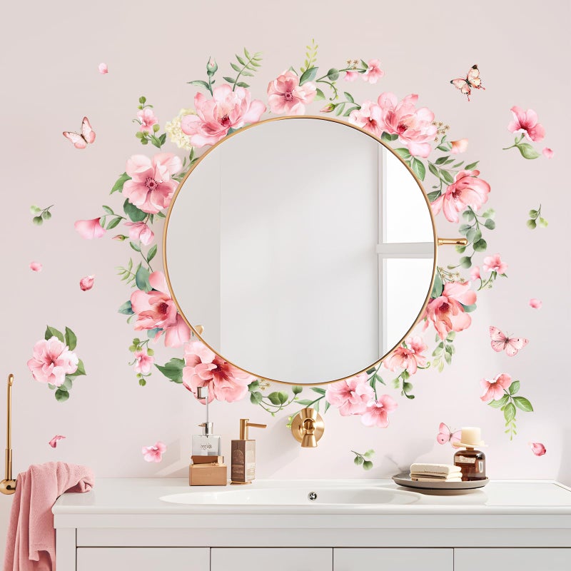 Decvictor Pink Flower Wall Stickers, Spring Garden Floral Wall Decals 10 Sheets DIY Peel and Stick Wall Decal Self Adhesive Wall Art Decor for Bedroom Sofa Backdrop Cabinets Drawers - Image 5
