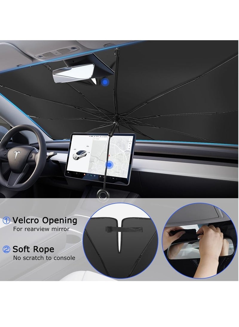 Altheqa Car Sun Shade Pull ring type for Car Front Windshield Blocks UV Rays Sun Visor Protector Titanium silver umbrella Foldable Sunshade Car Cover (Small) - Image 4