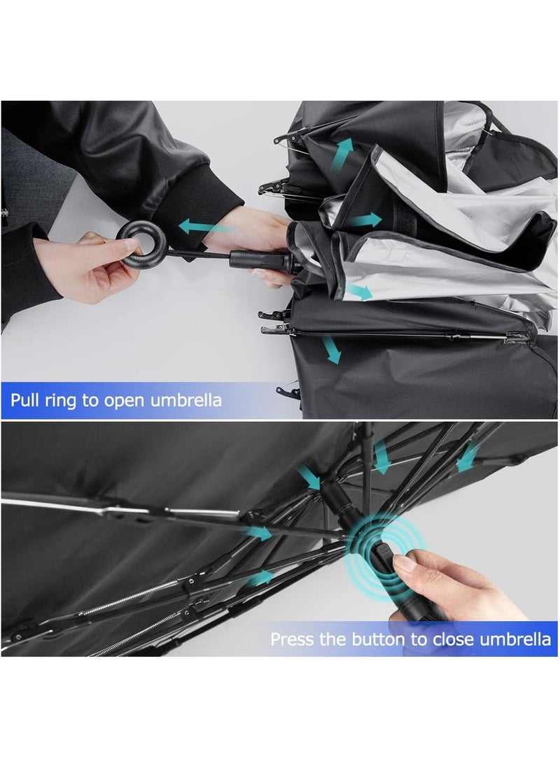 Altheqa Car Sun Shade Pull ring type for Car Front Windshield Blocks UV Rays Sun Visor Protector Titanium silver umbrella Foldable Sunshade Car Cover (Small) - Image 5