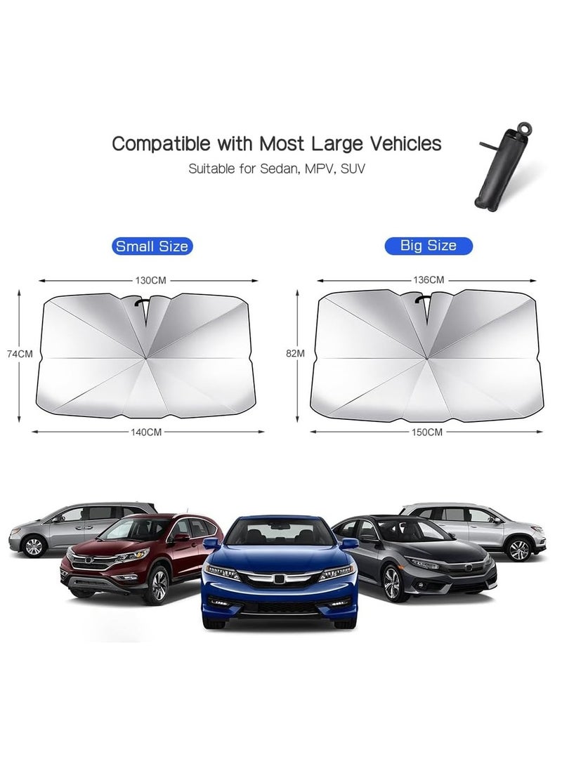 Altheqa Car Sun Shade Pull ring type for Car Front Windshield Blocks UV Rays Sun Visor Protector Titanium silver umbrella Foldable Sunshade Car Cover (Small) - Image 3