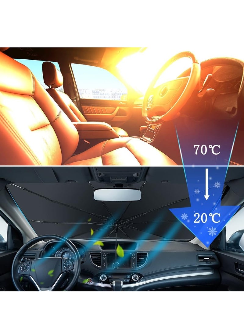 Altheqa Car Sun Shade Pull ring type for Car Front Windshield Blocks UV Rays Sun Visor Protector Titanium silver umbrella Foldable Sunshade Car Cover (Small) - Image 2