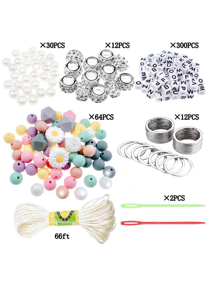 TAMDESG 418 Pcs DIY Bead Keychain Supplies Keychain Making Craft Alphabet Pearl Daisy Silicone Beads Rhinestones Jewelry Key Ring Phone Accessories Backpack Accessories Gifts for Friends Coworker Sister Mom - Image 2