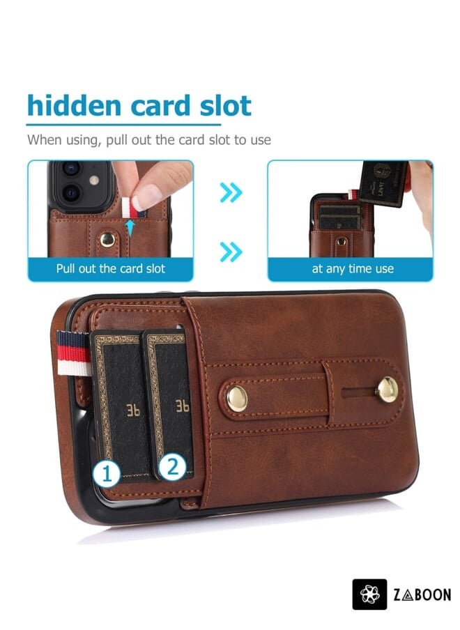 Generic - For iPhone 13 mini Wristband Kickstand Wallet Leather Phone Case (Brown) - Image 1