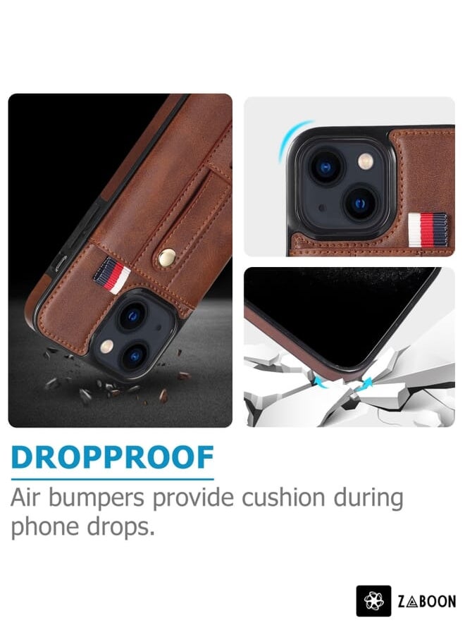 Generic - For iPhone 13 mini Wristband Kickstand Wallet Leather Phone Case (Brown) - Image 1
