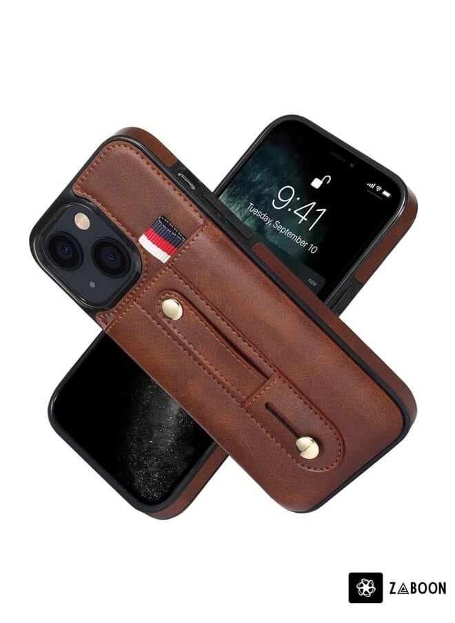 Generic - For iPhone 13 mini Wristband Kickstand Wallet Leather Phone Case (Brown) - Image 1