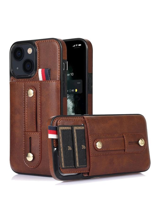 Generic - For iPhone 13 mini Wristband Kickstand Wallet Leather Phone Case (Brown) - Image 1