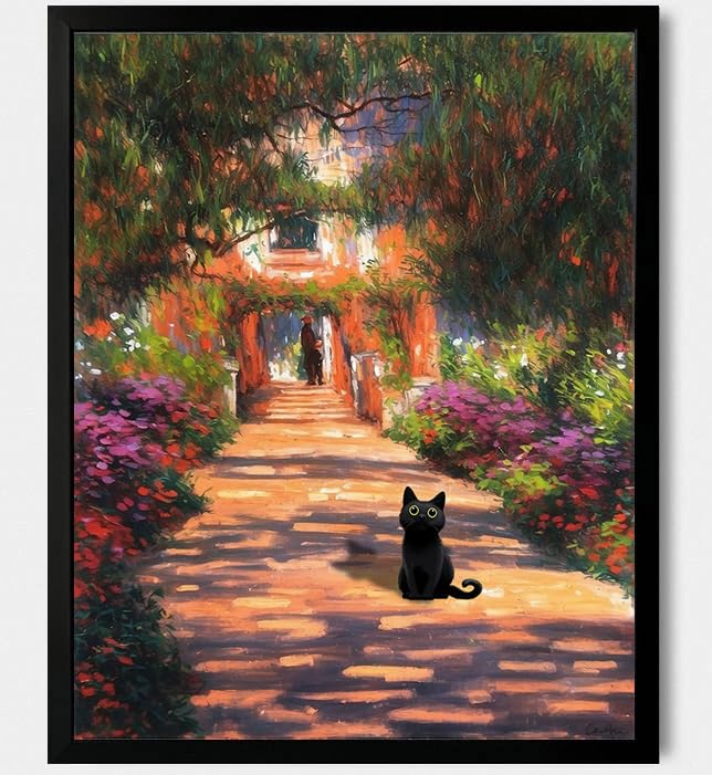 Hamduker Garden Black Cat Wall Art Pictures Funny Preppy Cat Posters Wall Art Decor Farmhouse Gallery Aesthetic Wall Art for Living Room Bedroom Decorations (Size: 8''x10''x1pcs) - Image 1