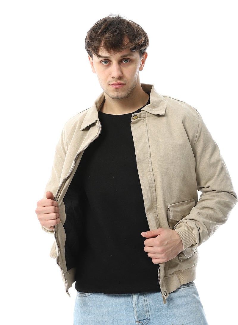 Andora Ecru Double Pockets Casual Jacket_Beige - Image 1