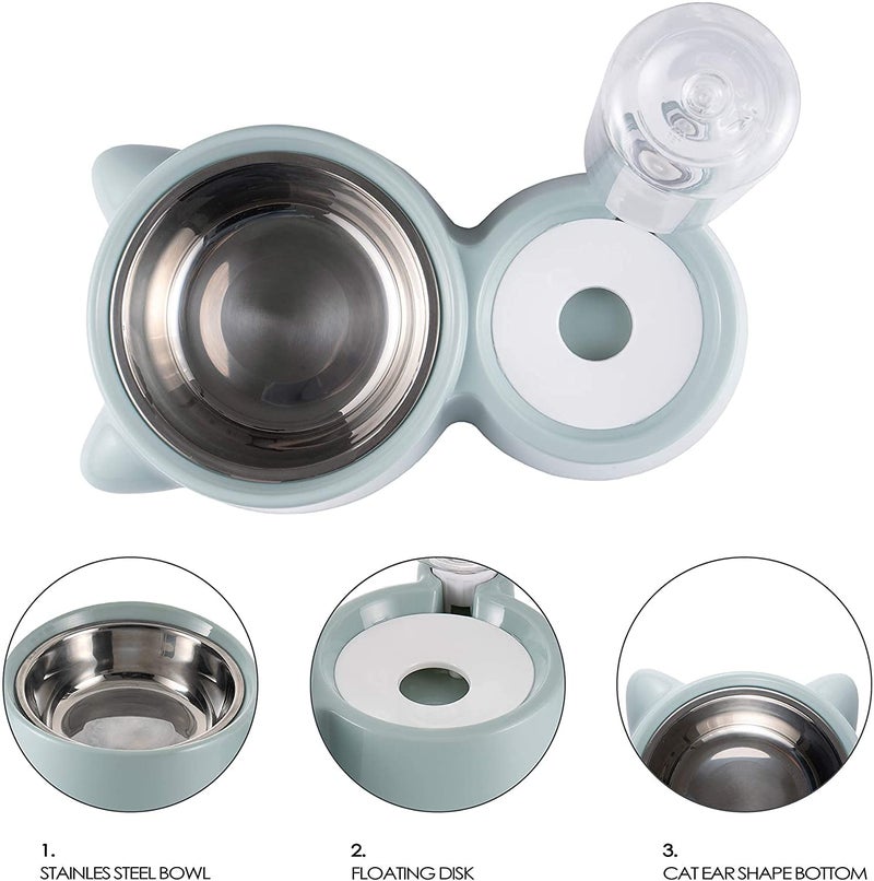 CREDLY 2 in 1 Bowl Water and Food Cat Feeder with Detachable Stainless Steel Bowl and Automatic Water Dispenser Bottle for Small Pets (Set of 1) - Image 5