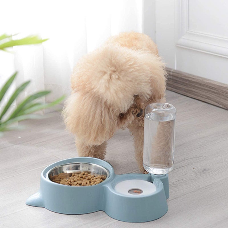 CREDLY 2 in 1 Bowl Water and Food Cat Feeder with Detachable Stainless Steel Bowl and Automatic Water Dispenser Bottle for Small Pets (Set of 1) - Image 2