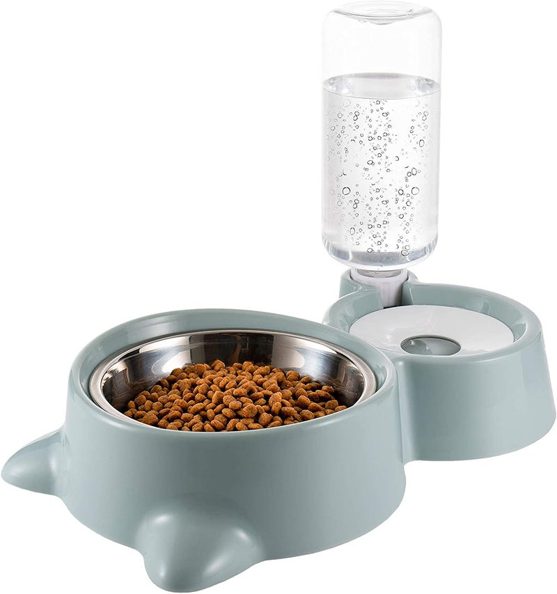 CREDLY 2 in 1 Bowl Water and Food Cat Feeder with Detachable Stainless Steel Bowl and Automatic Water Dispenser Bottle for Small Pets (Set of 1) - Image 1