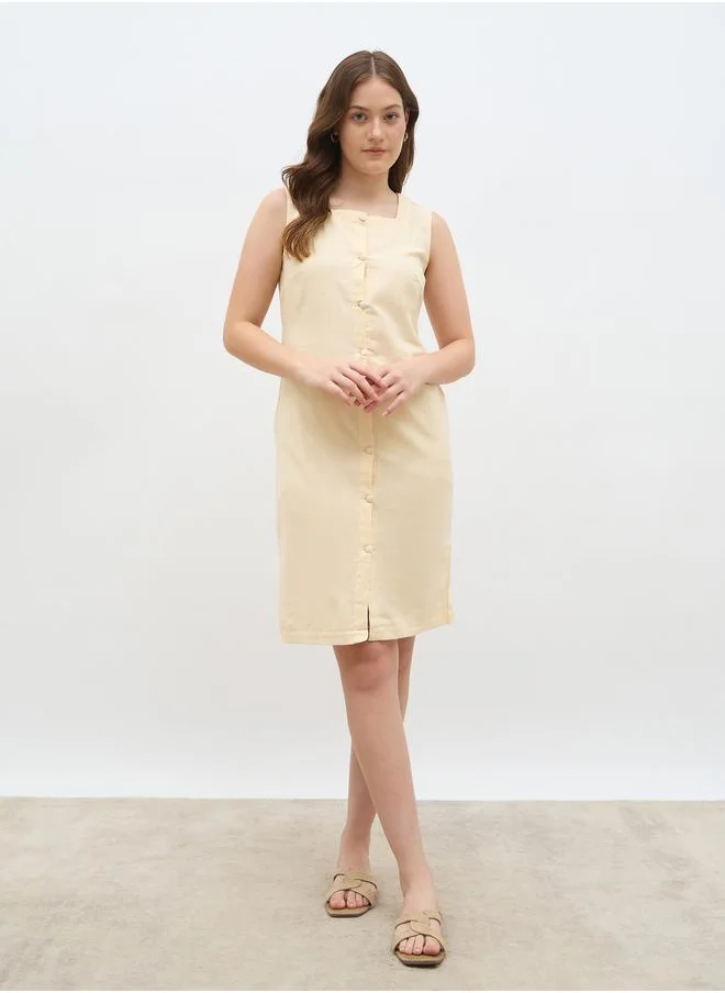 Styli Styli Women Beige Solid Sleeveless Shirt Knee-Length Dress