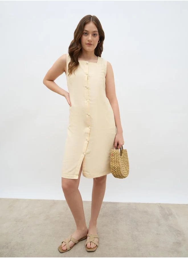 Styli Styli Women Beige Solid Sleeveless Shirt Knee-Length Dress