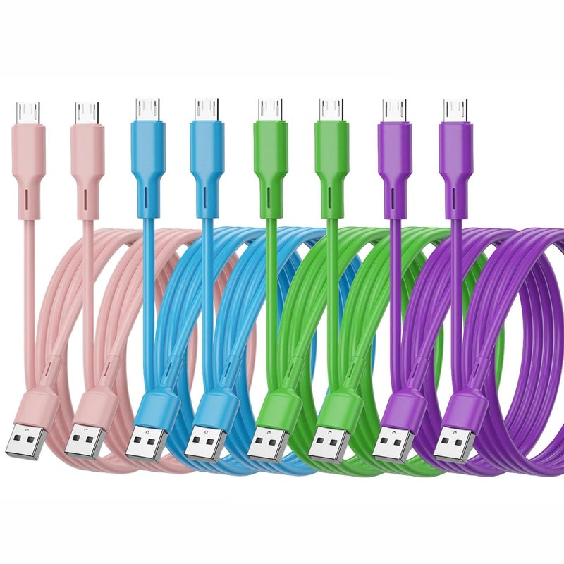 شيتيك 8 عبوات (3 قدم/1 متر) كابل Micro USB، سلك USB إلى Micro لأندرويد شاحن عالي السرعة 2.4 أمبير من PVC لأجهزة Samsung Galaxy S6 S7 S4 S3 S2 J1 Note 2، HTC، Kindle، Moto G5 (Micro، 8 عبوات [4 ألوان]، 1 متر) - Image 1
