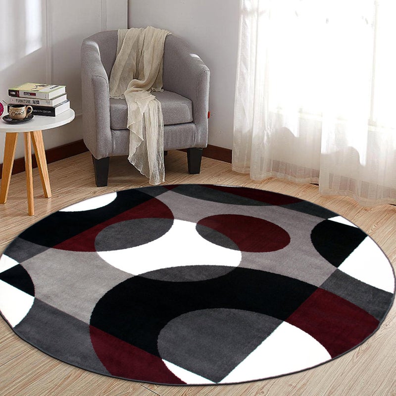 Rugshop Modern Circles Carpet Easy Maintenance for Home Office,Living Room,Bedroom,Kitchen Soft Round Rug 6' 6" (6' 6" Diameter) Burgundy - Image 1