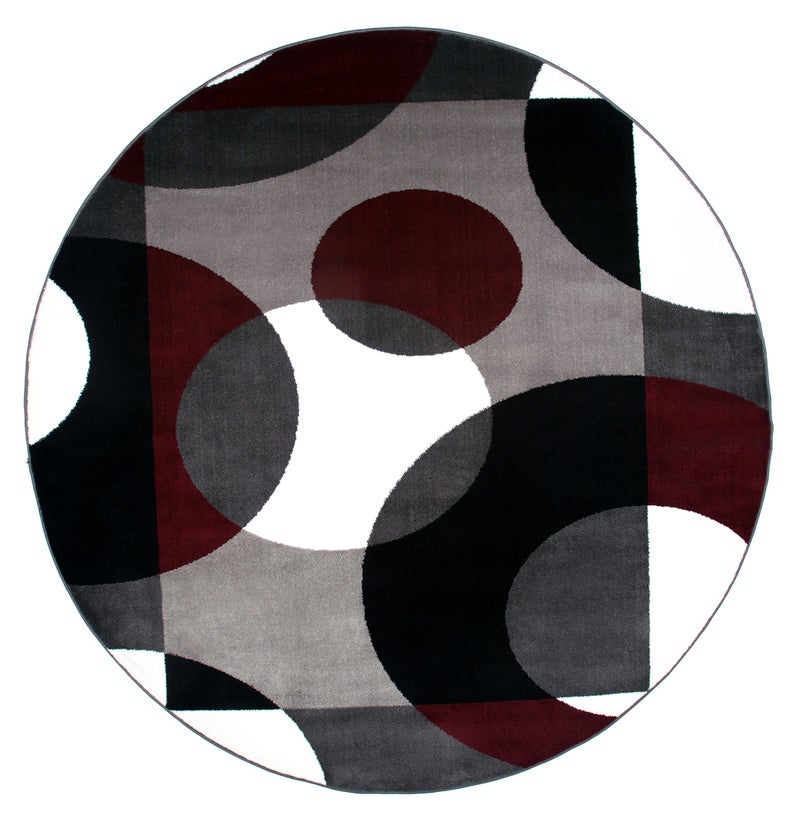 Rugshop Modern Circles Carpet Easy Maintenance for Home Office,Living Room,Bedroom,Kitchen Soft Round Rug 6' 6" (6' 6" Diameter) Burgundy - Image 2
