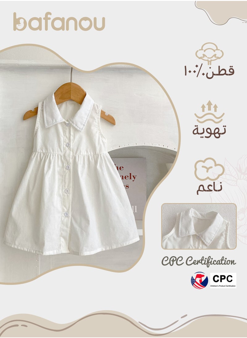 Bafanou Summer Baby Girls Sleeveless White Dresses Newborn clothes  - Image 2