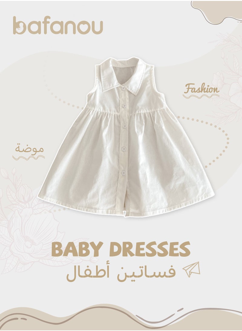 Bafanou Summer Baby Girls Sleeveless White Dresses Newborn clothes  - Image 1