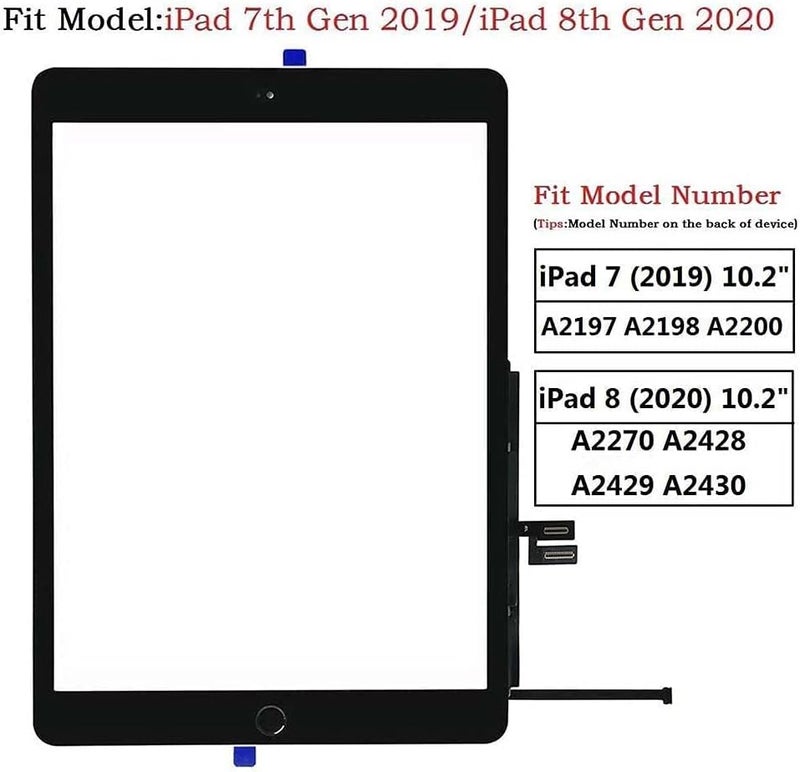 Zentop استبدال شاشة لجهاز iPad 7 الجيل السابع/8 الجيل الثامن زجاج اللمس 10.2" 2019/2020، مجموعة إصلاح لجهاز 7 الجيل 8 الجيل A2197 A2198 A2200 A2270 A2428 A2429 A2430 + زر الصفحة الرئيسية + أدوات - Image 2