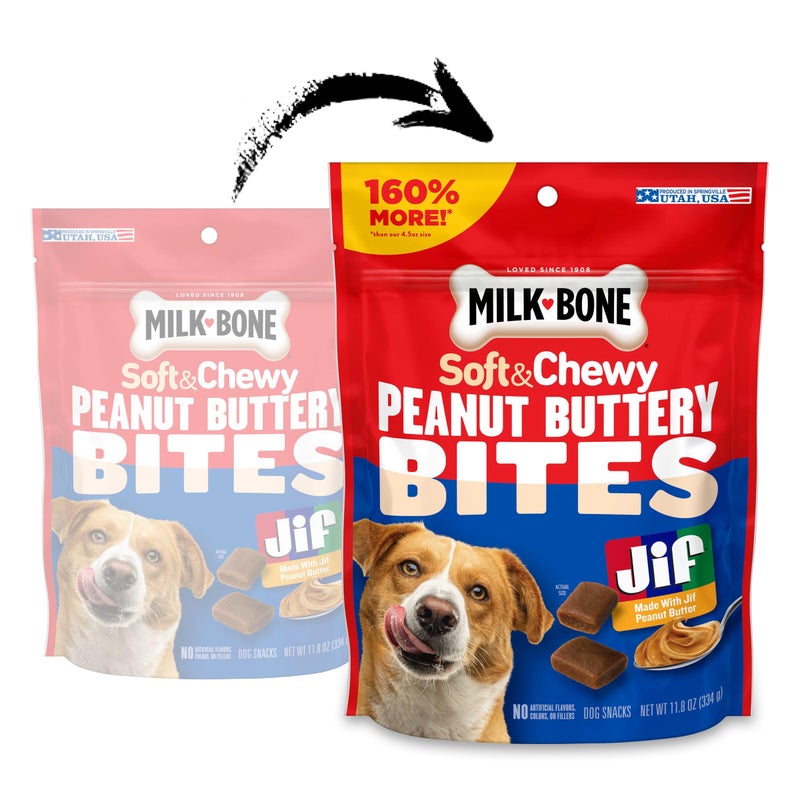Milk-Bone Peanut Buttery Bites, Soft Dog Treats with Jif Peanut Butter & Real Bacon, 11.8 Oz. Bags - Image 2