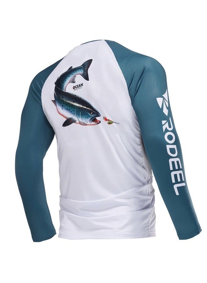 Rodeel Men's Fishing Shirts for Men Long Sleeve Wicking Fabric UPF 50 Sun Protection Performance Shirt, A1.blue Grey, L - Image 1