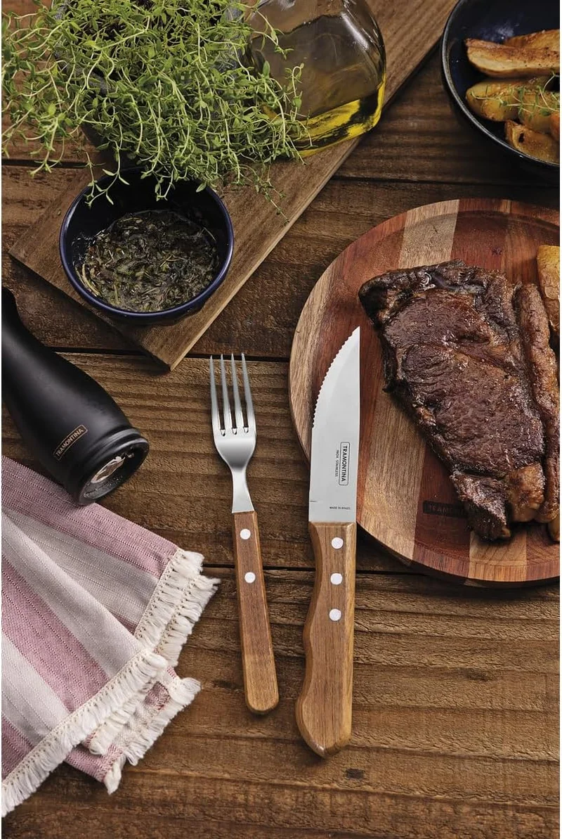 ترامونتينا Dynamic Barbecue 12-Piece Set with Stainless Steel Blades and Natural Wooden Handles
