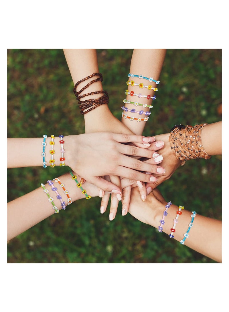 Excefore Hand Braided Bracelet Set, 12 Pcs Colorful Daisy Flower Bracelets, Handmade Flower Bracelets, Adjustable Flower Girl Summer Bracelet Anklet for Women, Girls, Aesthetic Summer Accessories - Image 5