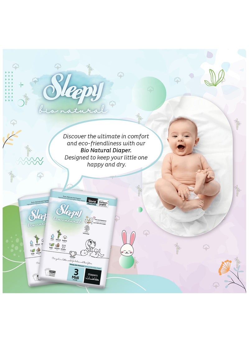 Sleepy - Sleepy Bio Natural Premium Size 3 Diapers 168 Count 2-5Kg Hypoallergenic Water Based  Almond Milk  Vegan  100% Leakproof - Image 1