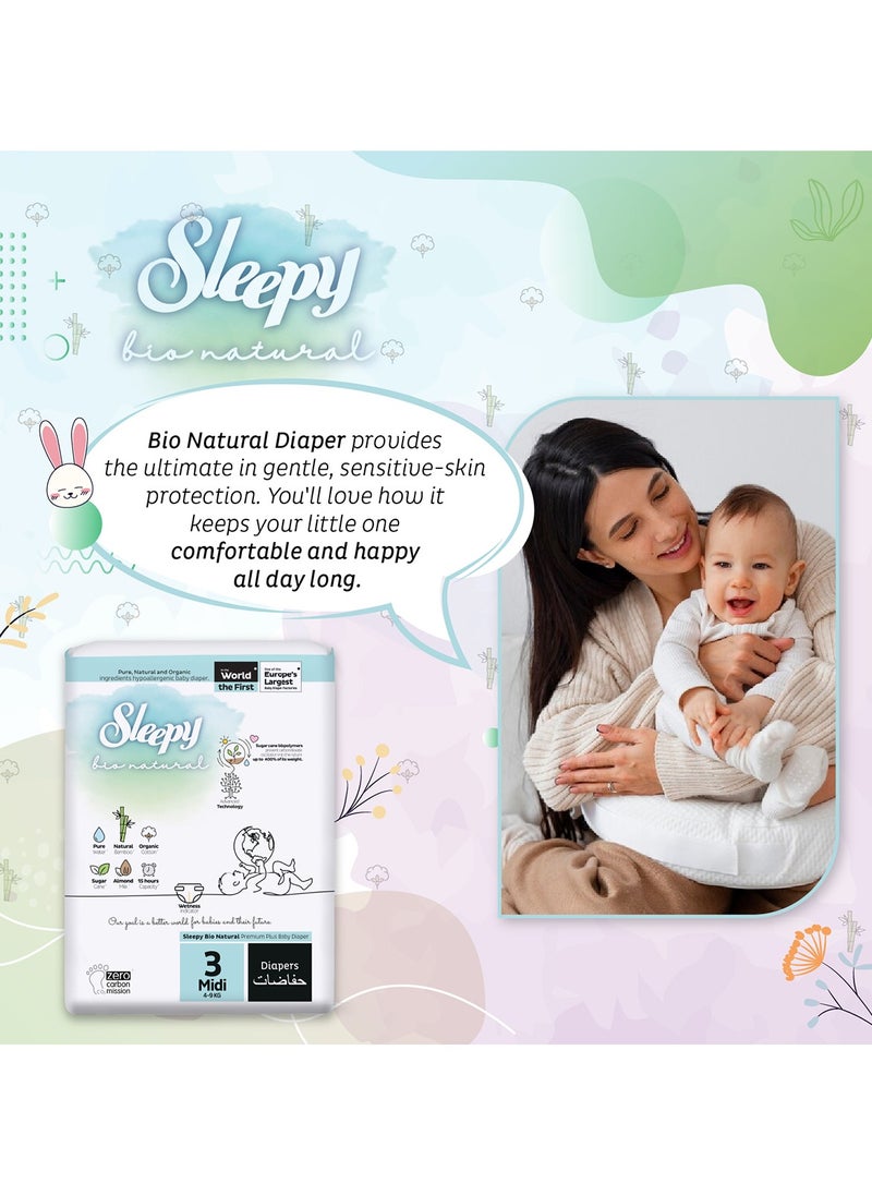 Sleepy - Sleepy Bio Natural Premium Size 3 Diapers 168 Count 2-5Kg Hypoallergenic Water Based  Almond Milk  Vegan  100% Leakproof - Image 1