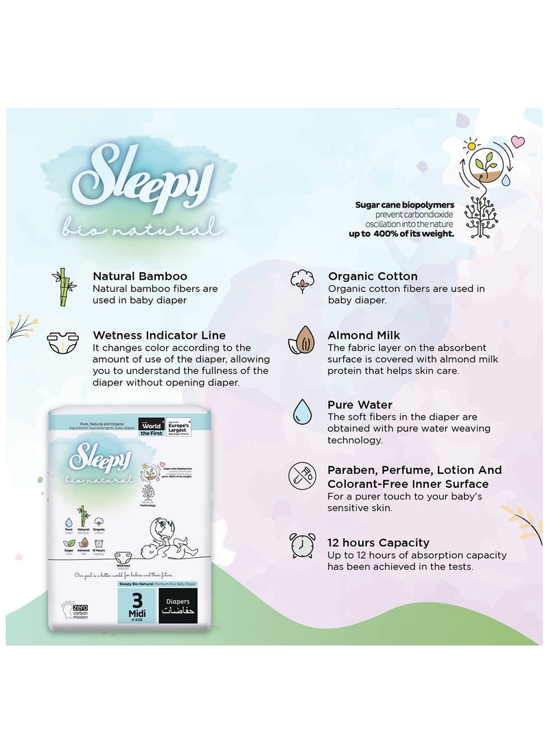 Sleepy - Sleepy Bio Natural Premium Size 3 Diapers 168 Count 2-5Kg Hypoallergenic Water Based  Almond Milk  Vegan  100% Leakproof - Image 1