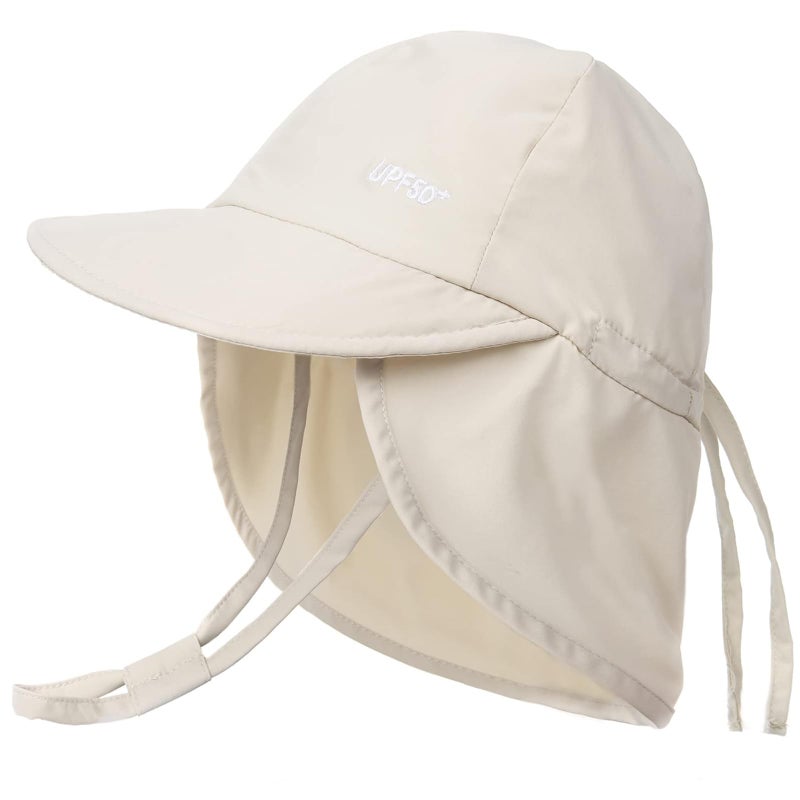 FURTALK Baby sun Hat with Neck Flap UPF 50+ Adjustable Baby Boys Girls Summer Beach Hat for Traveling Swim Hat Beige - Image 1