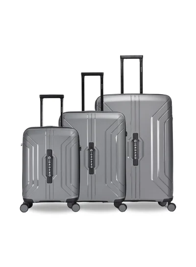 GIORDANO Giordano Luggage Sets of 3 Hard Shell PP Durable Lightweight Carry on Travel Suitcase with Double Spinner Wheels, Secure Combination Lock Trolley Bag, Unbreakable Hardcase Suitcase Set Grey (S+M+L)