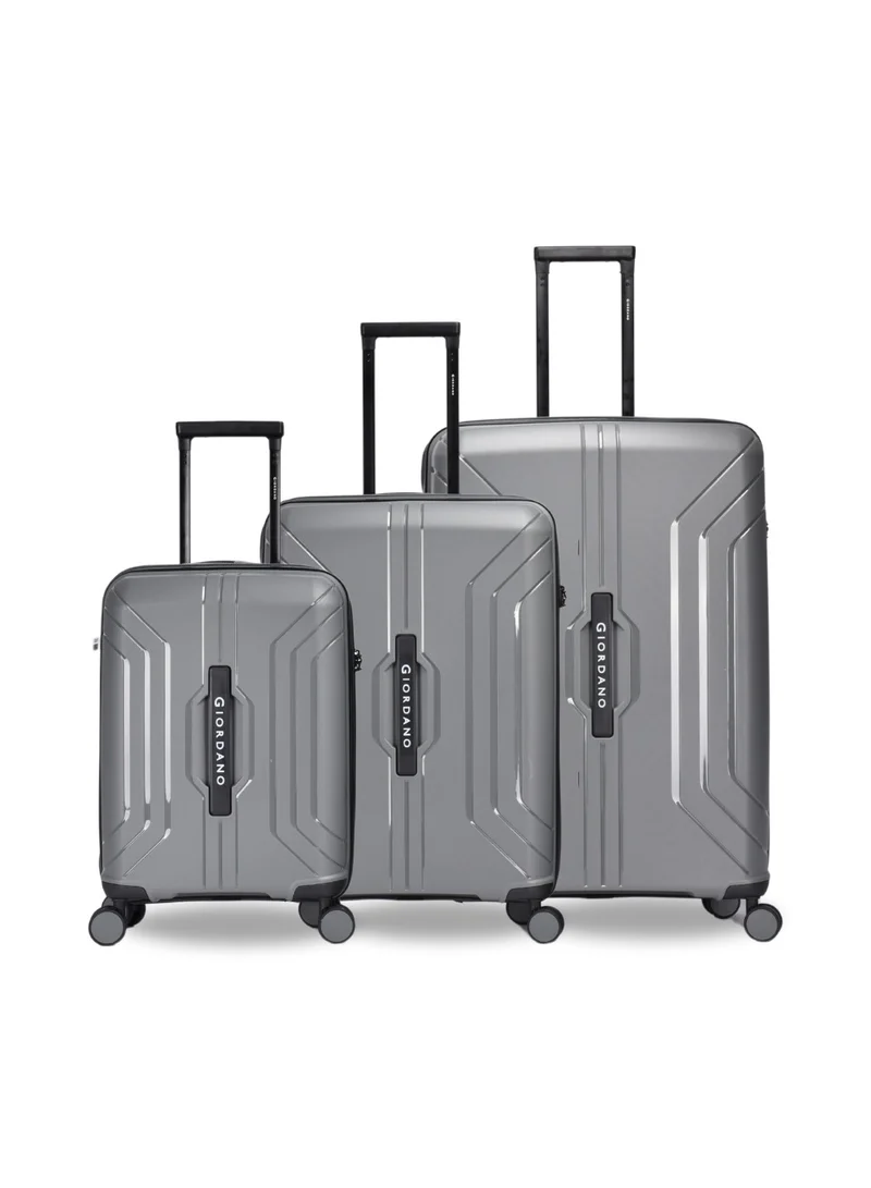 Giordano Luggage Sets of 3 Hard Shell PP Durable Lightweight Carry on Travel Suitcase with Double Spinner Wheels, Secure Combination Lock Trolley Bag, Unbreakable Hardcase Suitcase Set Grey (S+M+L)