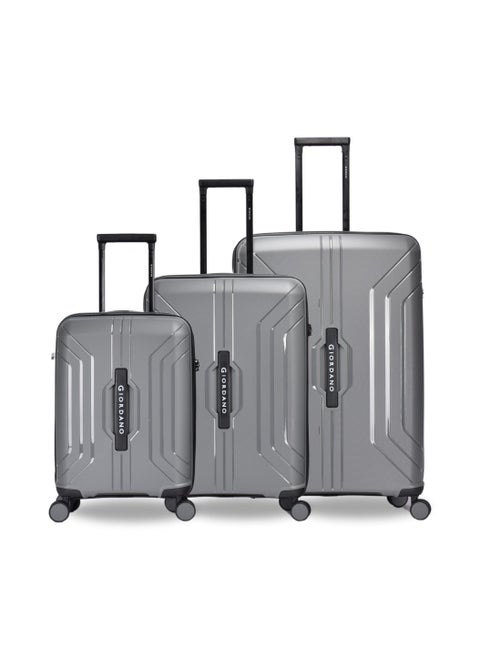 Giordano Luggage Sets of 3 Hard Shell PP Durable Lightweight Carry on Travel Suitcase with Double Spinner Wheels, Secure Combination Lock Trolley Bag, Unbreakable Hardcase Suitcase Set Grey (S+M+L)