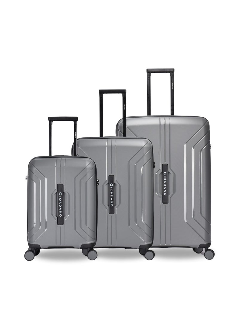GIORDANO - Giordano Luggage Sets of 3 Hard Shell PP Durable Lightweight Carry on Travel Suitcase with Double Spinner Wheels, Secure Combination Lock Trolley Bag, Unbreakable Hardcase Suitcase Set Grey (S+M+L) - Image 1