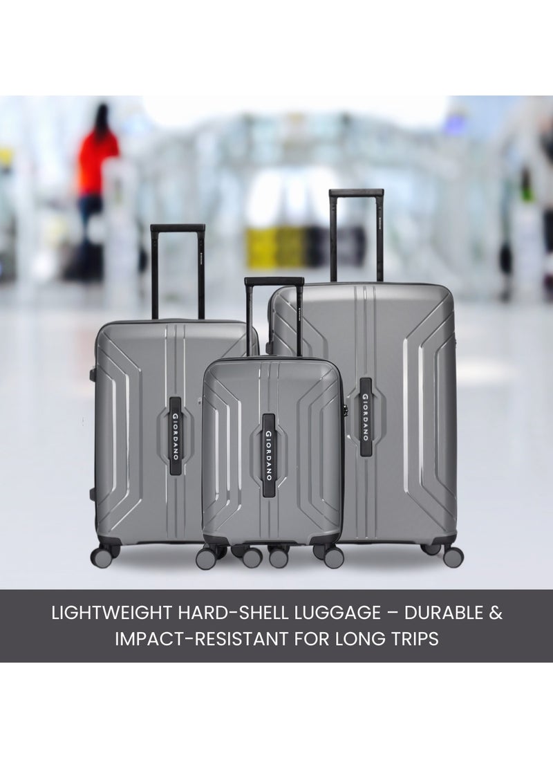 GIORDANO - Giordano Luggage Sets of 3 Hard Shell PP Durable Lightweight Carry on Travel Suitcase with Double Spinner Wheels, Secure Combination Lock Trolley Bag, Unbreakable Hardcase Suitcase Set Grey (S+M+L) - Image 1