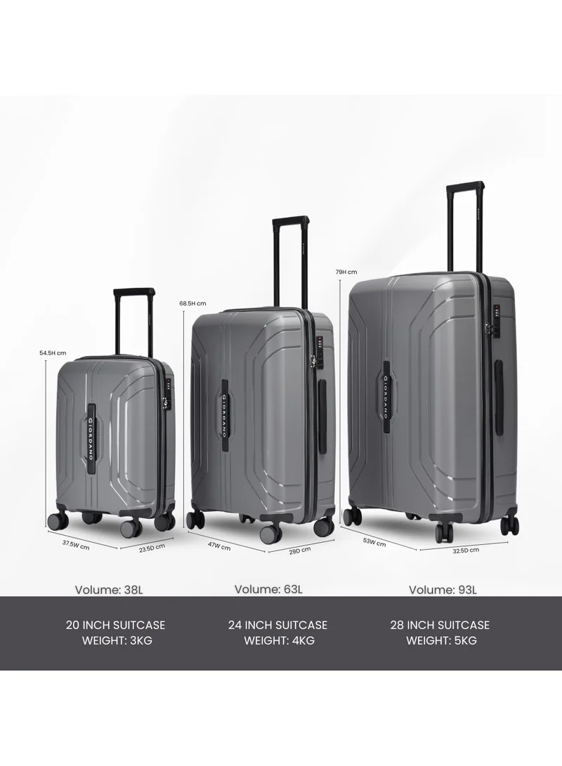 GIORDANO Set of 3 Giordano Luggage Sets of 3 Hard Shell PP Durable Lightweight Carry on Travel Suitcase with Double Spinner Wheels, Secure Combination Lock Trolley Bag, Unbreakable Hardcase Suitcase Set Grey (S+M+L)  | Best Price UAE