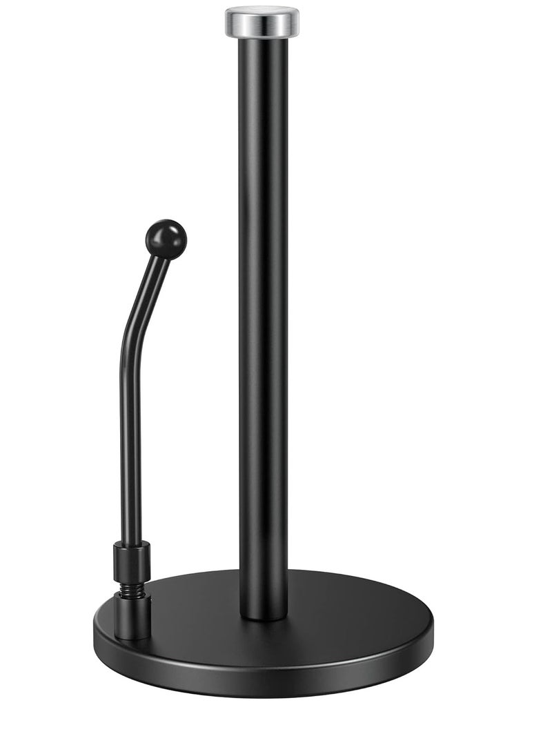 MIXDE Paper Towel Holder, Paper Towel Dispenser Standing Weighted Base Non-Slip, Spring Arm Fit Most Size Paper Roll, Stainless Steel Paper Towel for Home Kitchen Countertop Tabletop (Black)  - Image 1