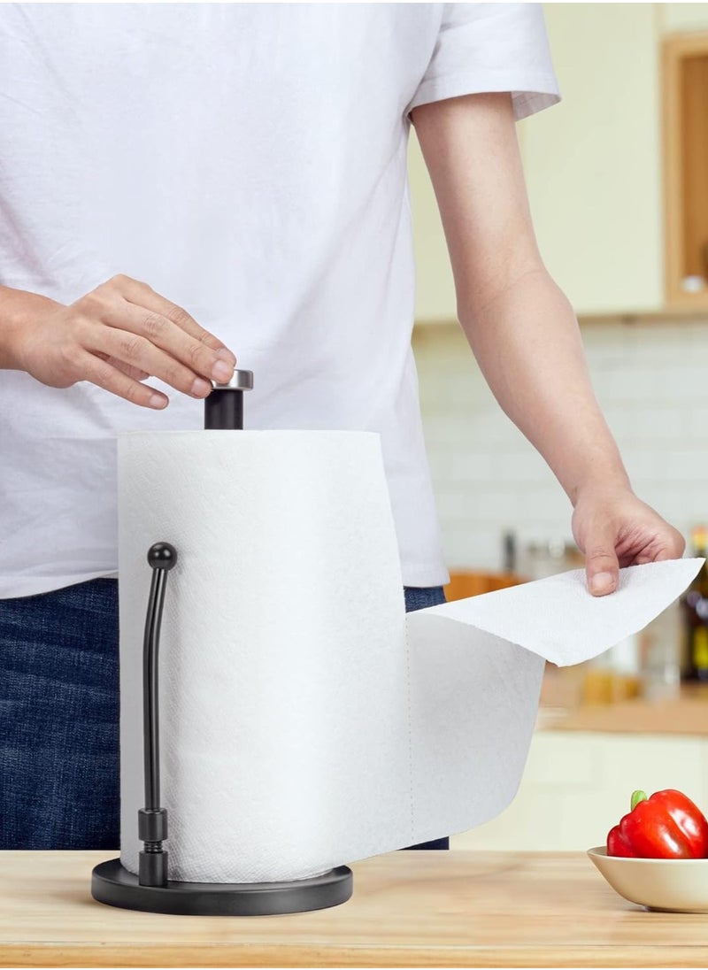 MIXDE Paper Towel Holder, Paper Towel Dispenser Standing Weighted Base Non-Slip, Spring Arm Fit Most Size Paper Roll, Stainless Steel Paper Towel for Home Kitchen Countertop Tabletop (Black)  - Image 2