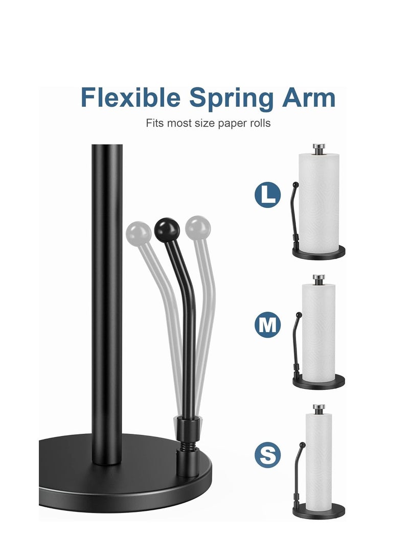 MIXDE Paper Towel Holder, Paper Towel Dispenser Standing Weighted Base Non-Slip, Spring Arm Fit Most Size Paper Roll, Stainless Steel Paper Towel for Home Kitchen Countertop Tabletop (Black)  - Image 4
