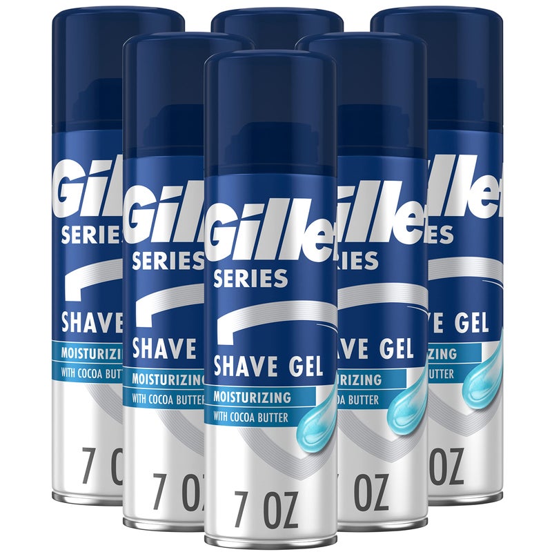 Gillette Series 3X Moisturizing Shave Gel, 6 Count, 7oz Each, Lubrication to Protect Against Irritation, Blue-White, 7 Ounce (Pack of 6) - Image 1