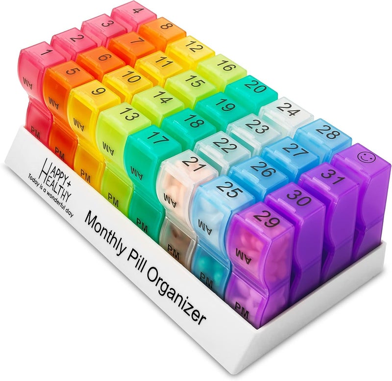 MEDca Pill Organizer Monthly - 31 Day Am/Pm Daily 32 Pill Cases for Each Day, Organizer Box for Vitamins, Medicine and Medication