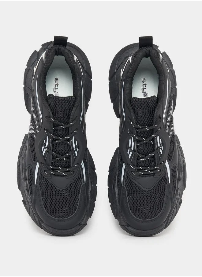 Styli Color Block Graphic Cut Out Chunky Sole Sneakers
