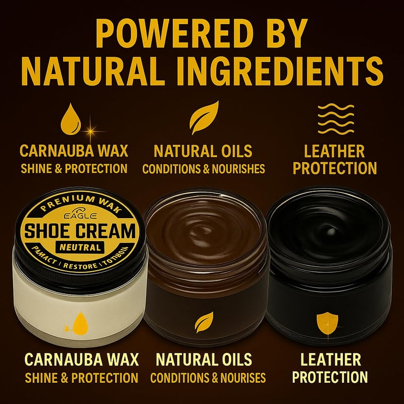 Eagle 13-Piece Shoe Polish Kit â€“ Black, Brown & Neutral Shoe Wax & Boot Cream with Dauber Brushes and Shine Cloths â€“ Leather Shoe Shine & Care Kit - Image 3