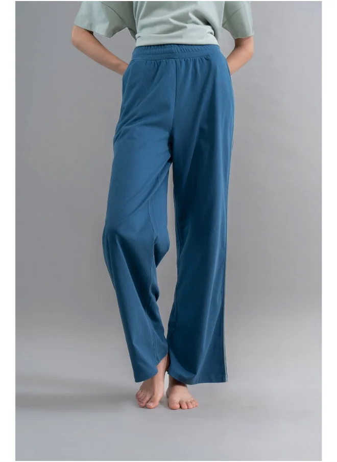 NeceSera Sage Teal Cotton Lounge Pant With Contrast Piping