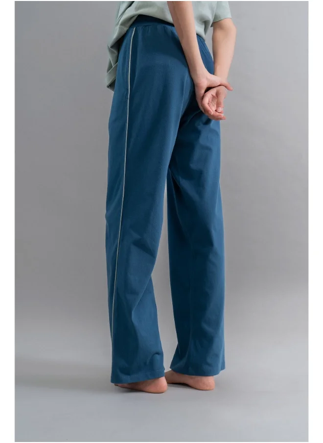 NeceSera Sage Teal Cotton Lounge Pant With Contrast Piping