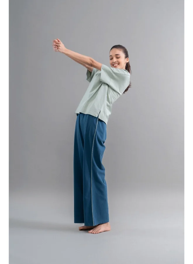 NeceSera Sage Teal Cotton Lounge Pant With Contrast Piping
