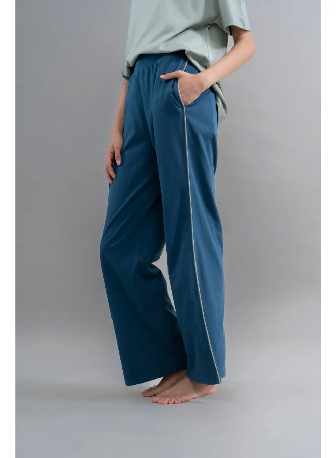 NeceSera Sage Teal Cotton Lounge Pant With Contrast Piping
